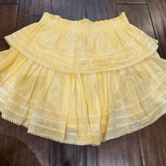 Loveshackfancy Bright Yellow Lemon Drop Hand Dye Ruffle Mini Skirt size Medium - Picture 6 of 9